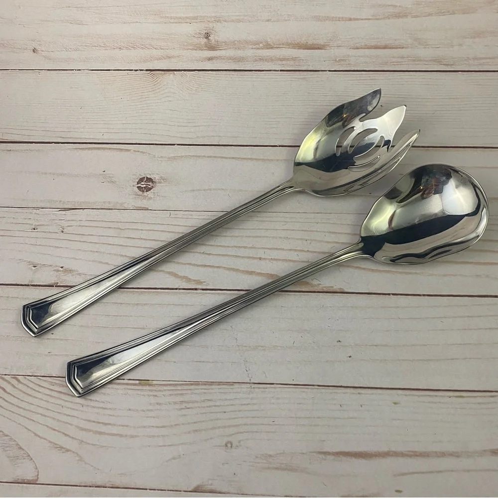 Reed Barton PALLADIAN 2 Pc Salad Serving Set Fork and Spoon Glossy Stainless